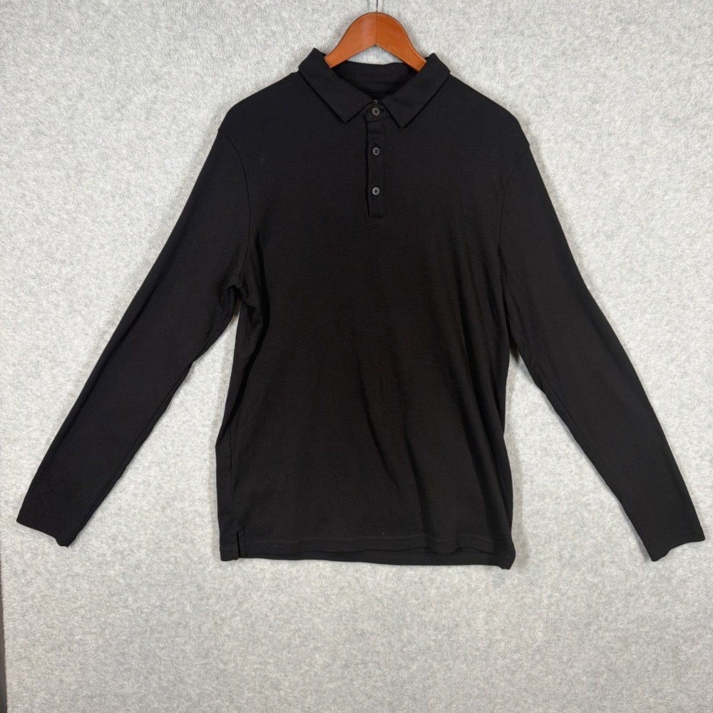 APT. 9 Premier Flex Long Sleeve Collared Polo Shirt Black Men's Size L